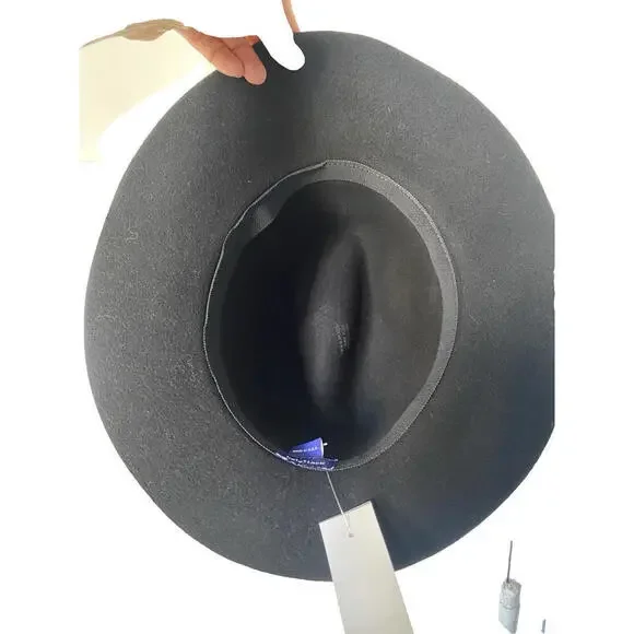 NWT Hat Attack Womens 100% Wool Felt Brimmed Fedora Leather Trim Black Hat - Picture 9 of 12